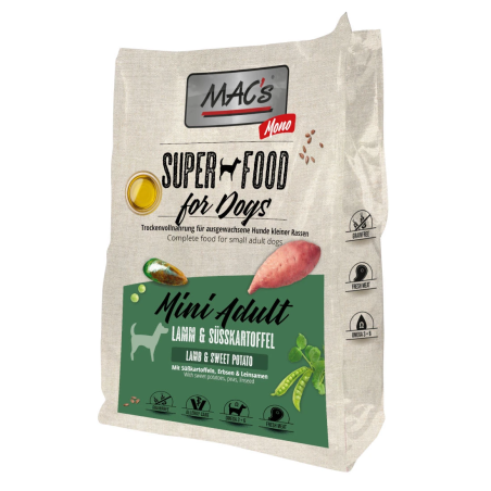 MAC's Monoprotein Mini Adult суха храна с агнешко и сладък картоф за кучета от дребни породи -  3 кг