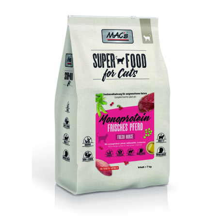 Mac's Monoprotein Adult суха храна с конско, сладък картоф и червени боровинки за капризни и чувствителни котки -  7 кг