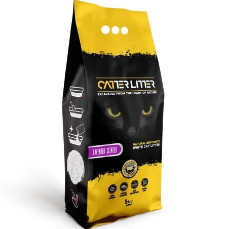 Бентонитова котешка тоалетна CATTERLITTER White Bentonite Lavender с аромат на лавандула 5л.