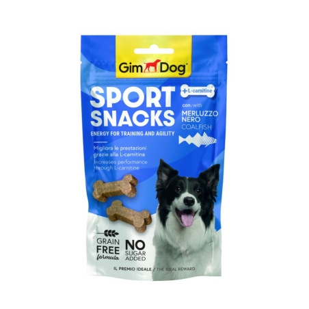 GimDog Sport Snacks – Мини кокалчета с тихоокеанска треска 60 г. Лакомство за кучета с L-карнитин.