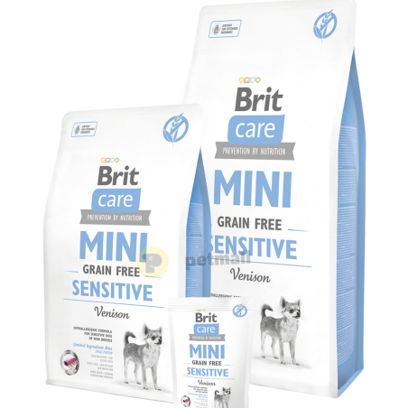 Пълноценна суха храна Brit Care Mini Sensitive Grain Free за чувствителни и капризни кучета от малките породи, с 40% прясно еленско месо 0.400 кг.
