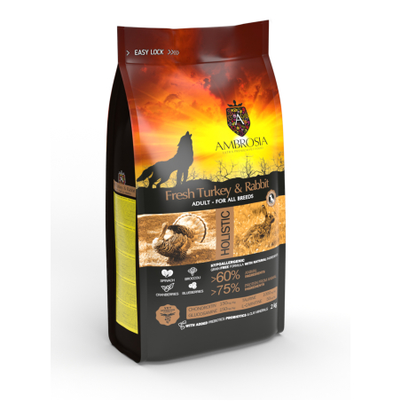 Ambrosia• All breeds adult •Ultra premium за кучета от всички породи над 12 месечна възраст със Свежа Пуйка и заек 12 кг.