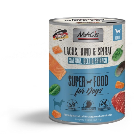 Mac's Dog Adult консерва със сьомга, говеждо и спанак за кучета -  800 гр
