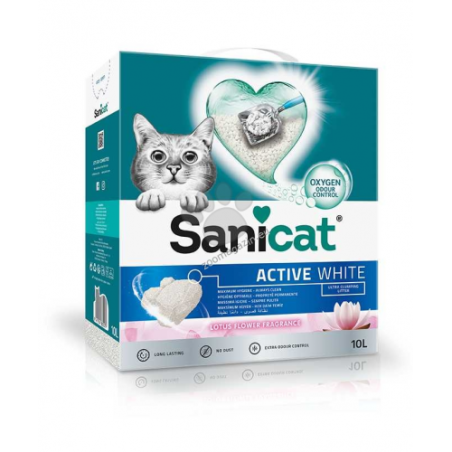 Sanicat Active White Lotus - котешка тоалетна висококачествен бял бентонит / аромат на цветя / 10 литра