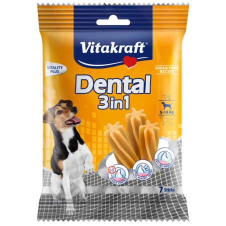 Vitakraft , DENTAL 3 in 1 Small Дентални солети за кучета. Контрол на плаката и зъбния камък. За кучета с тегло между 5 и 10 кг-