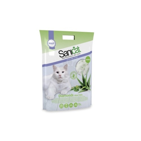 Sanicat Diamonds Aloe Vera - силиконова котешка тоалетна с аромат на алое вера, 15 литра /7.1 кг/