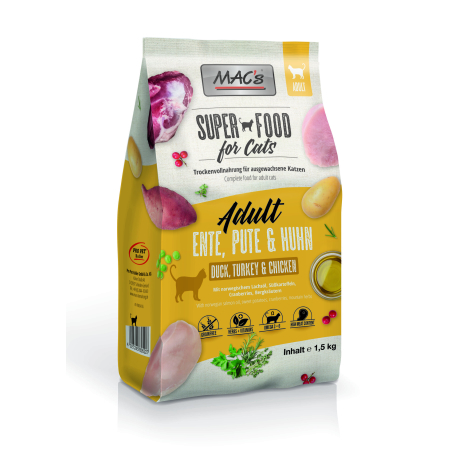 Mac's Cat Adult суха храна с патешко, пуешко и пилешко за израстнали котки -  1.5 кг