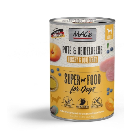Mac's Dog Adult консерва с пуешко, кайсии и боровинки за кучета -  400 гр