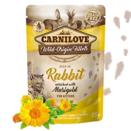 Carnilove cat pouch rich in Rabbit enriched with Marigold – пауч за малки котенца със заешко месо и невен 85 гр