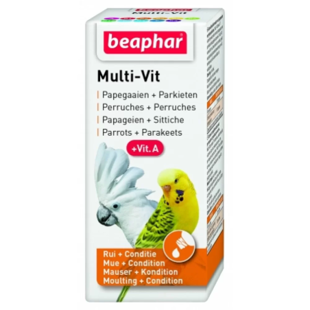 Beaphar Multi Vit Parrots+ Parakeets + vit.A мултивитамини за папагали - 30ml