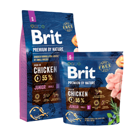 Суха храна за кучета BRIT PREMIUM JUNIOR S BY NATURE [ НОВА, ПОДОБРЕНА ФОРМУЛА ] с 55% прясно пилешко месо 3 кг.