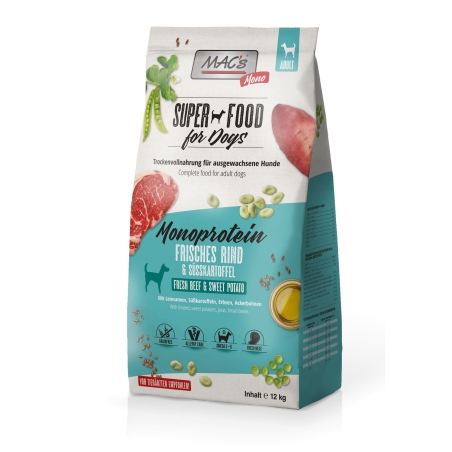 Mac's Monoprotein Beef суха храна с говеждо, сладък картоф и ананас за капризни, чувствителни или податливи на алергии кучета - 12 кг