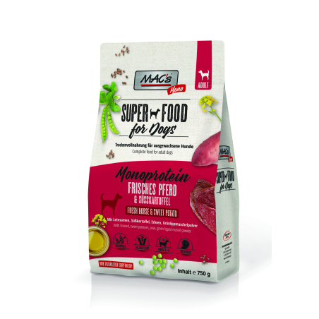 Mac's Monoprotein Horse суха храна с конско, ленено семе и сладък картоф за капризни, чувствителни или податливи на алергии кучета - 750 гр