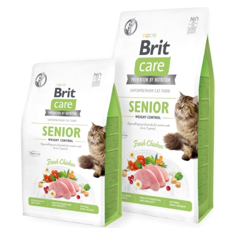 Пълноценна суха храна за кастрирани котки за регулиране на теглото Brit Care Cat Grain-Free STERILIZED AND WEIGHT CONTROL със 26% прясно пилешко, плодове и зеленчуци, БЕЗ ЗЪРНЕНИ КУЛТУРИ 2 кг.