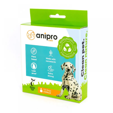 anipro компостируеми хигиенни торбички за кучешки отпадъци, кутия 8 х 15 бр, 34х23 см