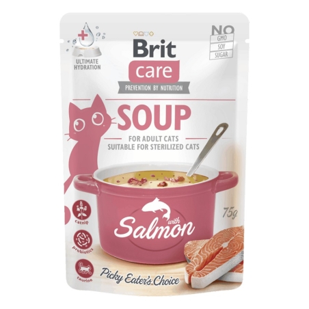 Деликатесен пауч за котки Brit Care Cat Soup with Salmon 75гр, супа със сьомга, БЕЗ зърнени култури