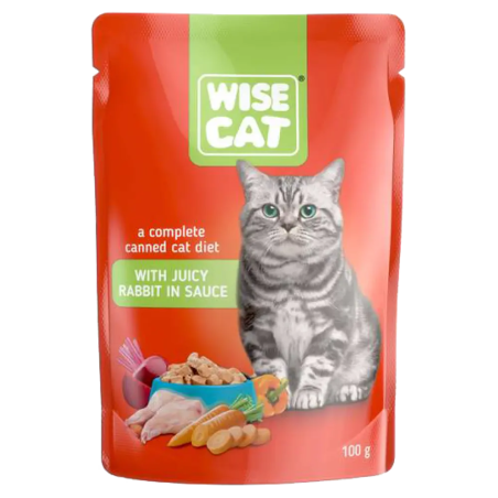 WISE CAT пауч за котки парченца заешко в сос 100 г