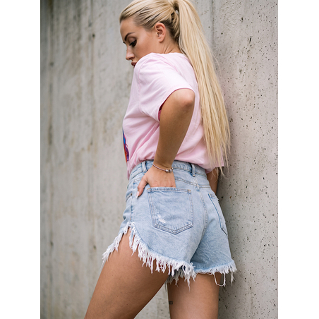 Светлосини дамски дънкови къси панталонки с ресни Sky Denim