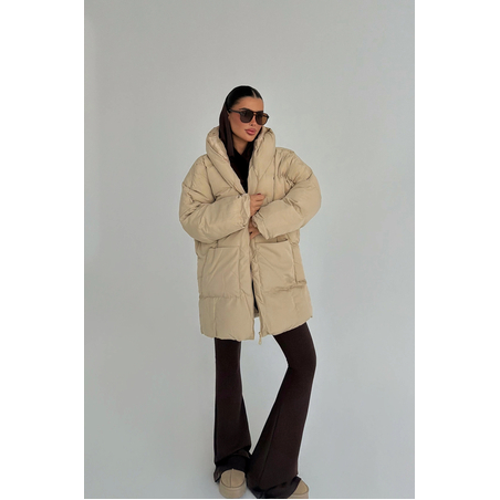 Soft Beige Puff – Бежаво миди яке тип пухенка Oversize