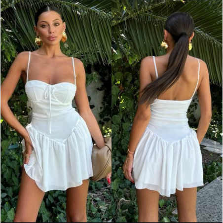 Лятна рокля с тънки презрамки тип корсет с подплънки White