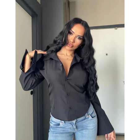 Риза с подчертан силует и връзки на талията - Black