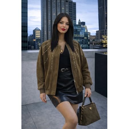 Bomber Chic  Green – яке/бомбър от набук с кабзи