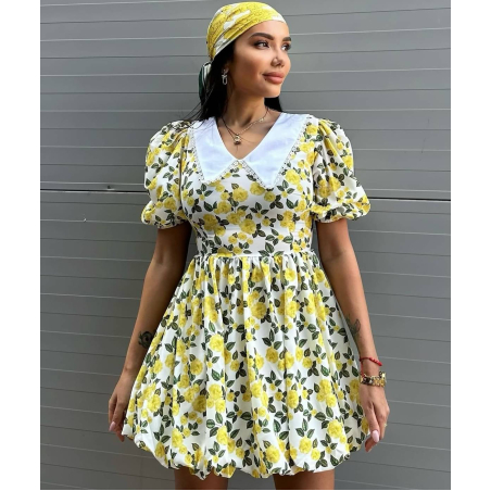 Рокля с яка и къс ръкав “Sun & Blossom” yellow