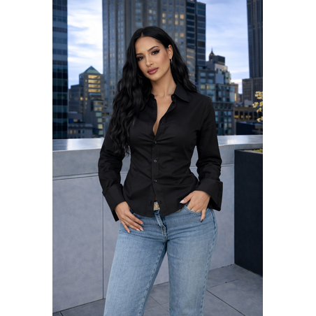Риза с подчертан силует и връзки на талията - Black