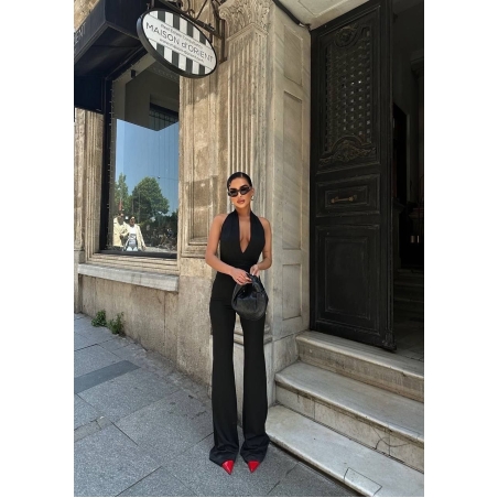 BLACK DIVA Елегантен гащеризон с гол гръб и дълбоко деколте