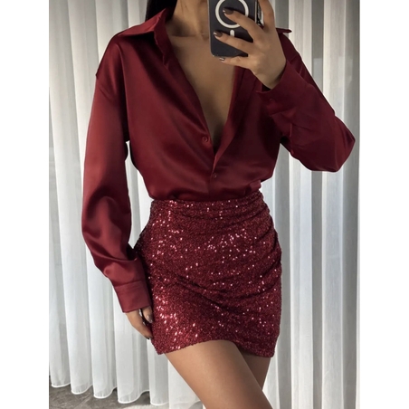 Midnight Satin Shirt Bordo- сатенена риза