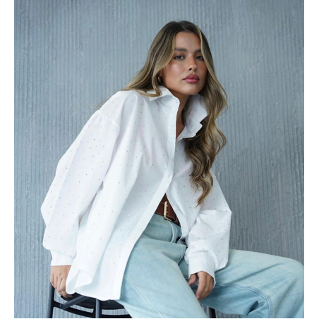 Широка овърсайз риза обсипана с камъчета