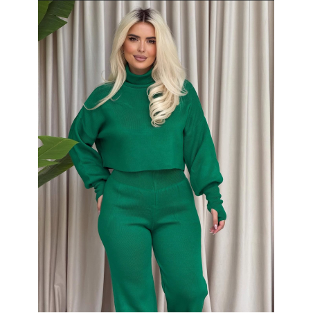 Cozy Elegance Set Green - плетен комплект с пуловер и панталон