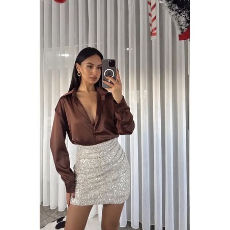 Midnight Satin Shirt Mocha- сатенена риза