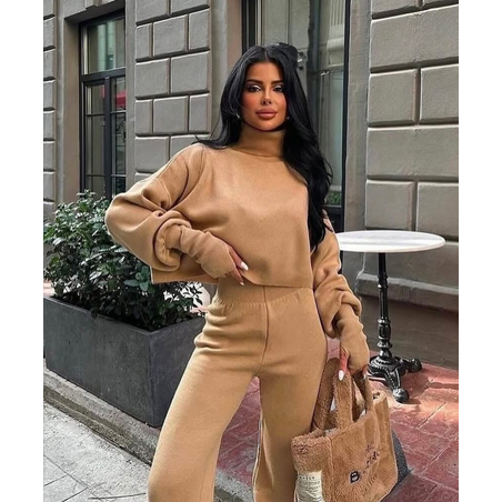 Cozy Elegance Set Beige - плетен комплект с пуловер и панталон