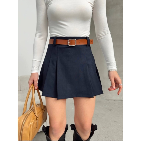 Плисирана пола с колан и скрити панталонки Blue dark