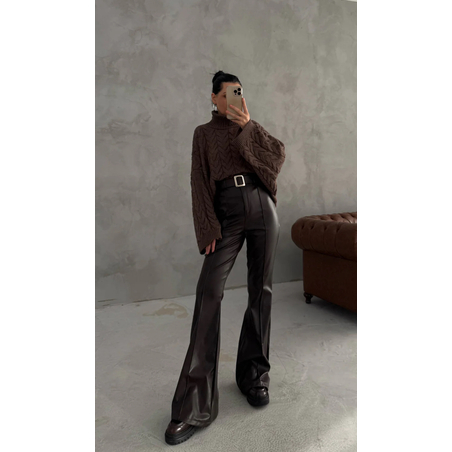 Кожен панталон High Rise Flare с колан Khaki