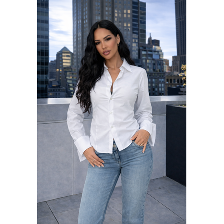 Риза с подчертан силует и връзки на талията - white