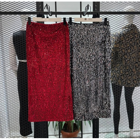 “Glam Shine Maxi Skirt”  red – Елегантна пайетена пола
