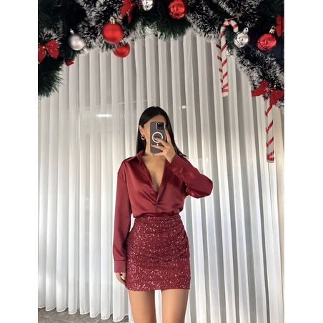 Къса блестяща пола Glam Bordo