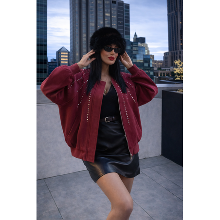 Bomber Chic Bordo– яке/бомбър от набук с кабзи