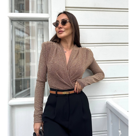 “Shine Motion Bodysuit” coffe– Блестящо парти боди