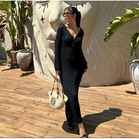 Oceana Backless – дълга плажна рокля с дълъг ръкав black