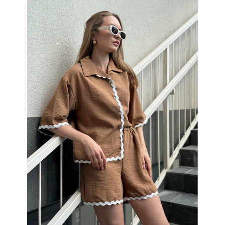 Summer Ease Brown  – Комплект риза с къс ръкав и панталонки