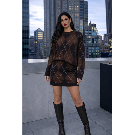 Urban Argyle  brown – вълнен комплект пуловер и пола