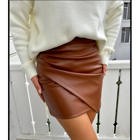 Кожена пола „Elegance“ Mocha с висока талия