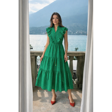 Дълга рокля с английска бродерия Green