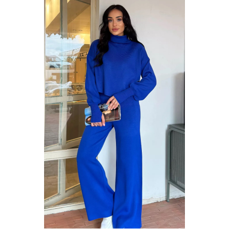Cozy Elegance Set Blue - плетен комплект с пуловер и панталон