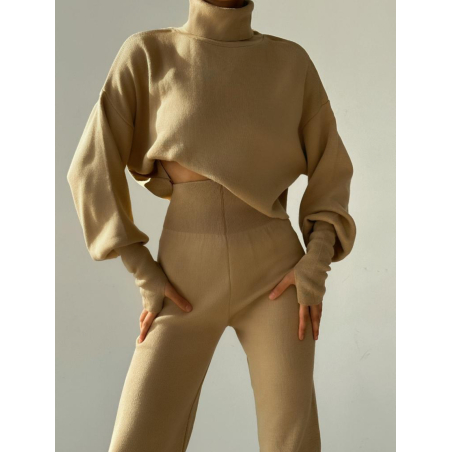 Cozy Elegance Set Beige - плетен комплект с пуловер и панталон
