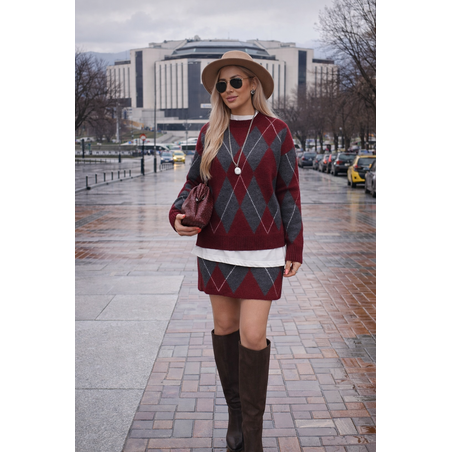 Urban Argyle  Bordo – Вълнен комплект пуловер и пола