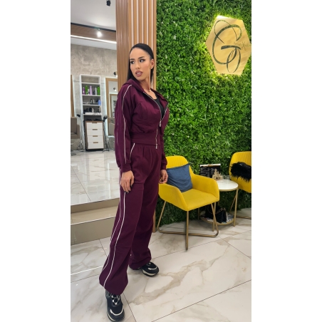 Памучен спортен екип с цип и качулка - Цвят Слива